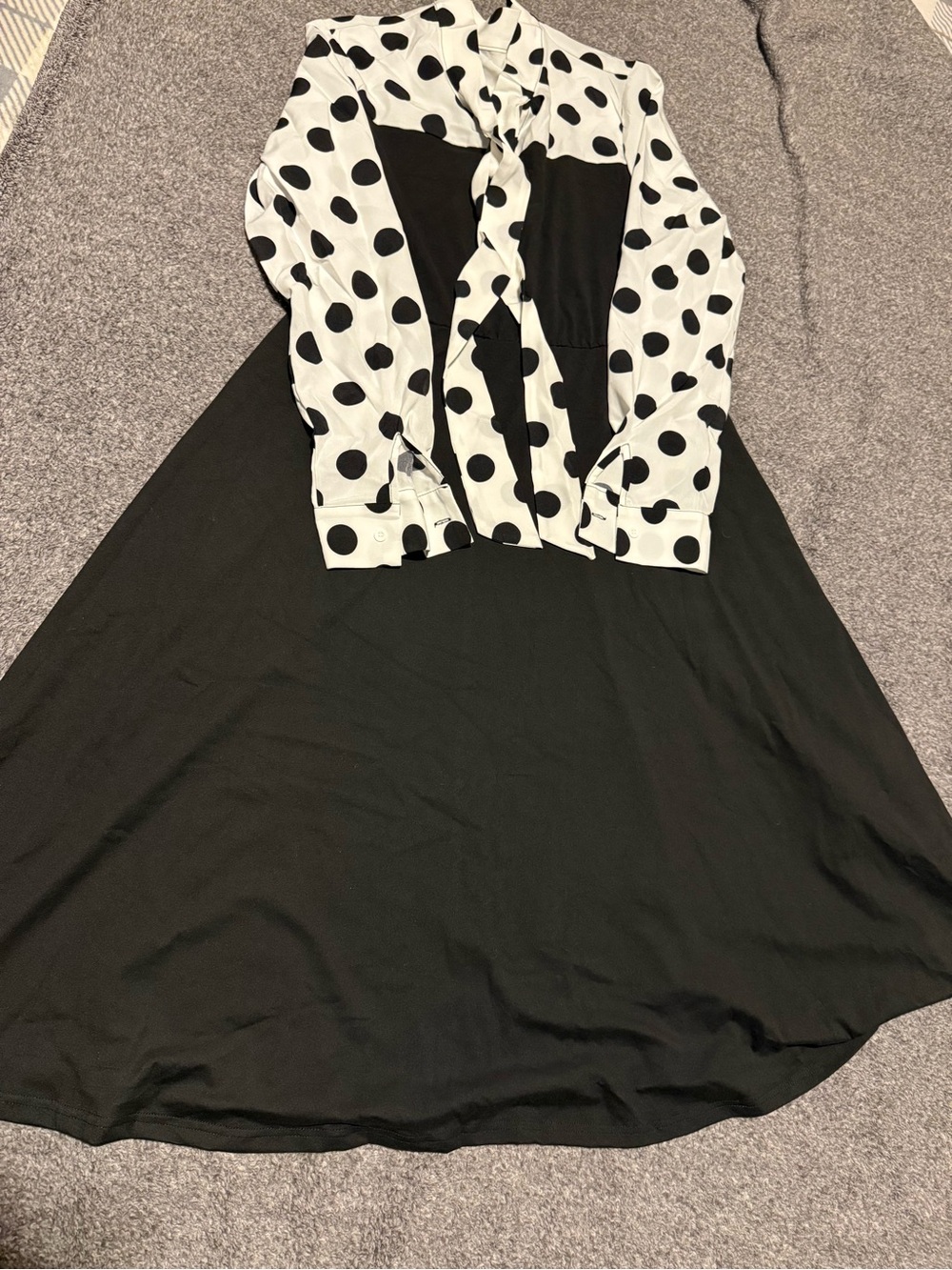 SHEIN Black and White Long Sleeve Polka Dot Dress